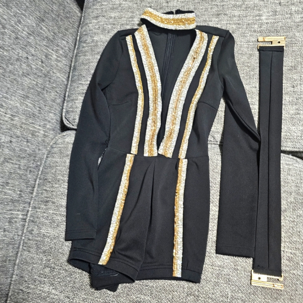 XS black gold v neck romper